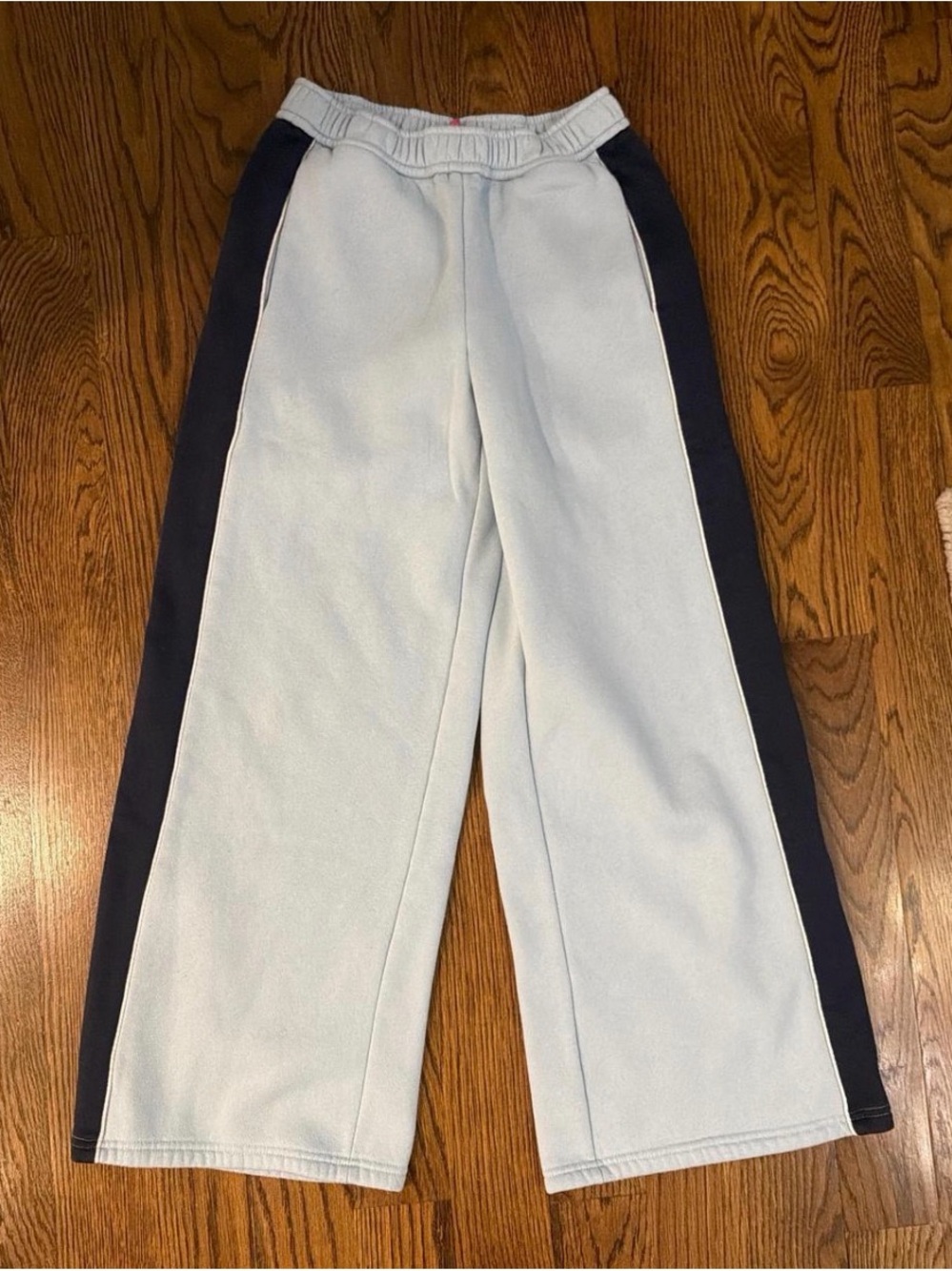 EDIKTED Light Blue Sweatpants with Navy Stripe
